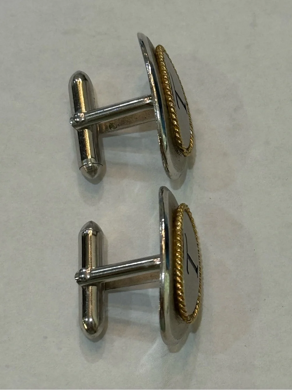 Vintage Swank Dual-Tone “T” Monogram Oval Cufflinks